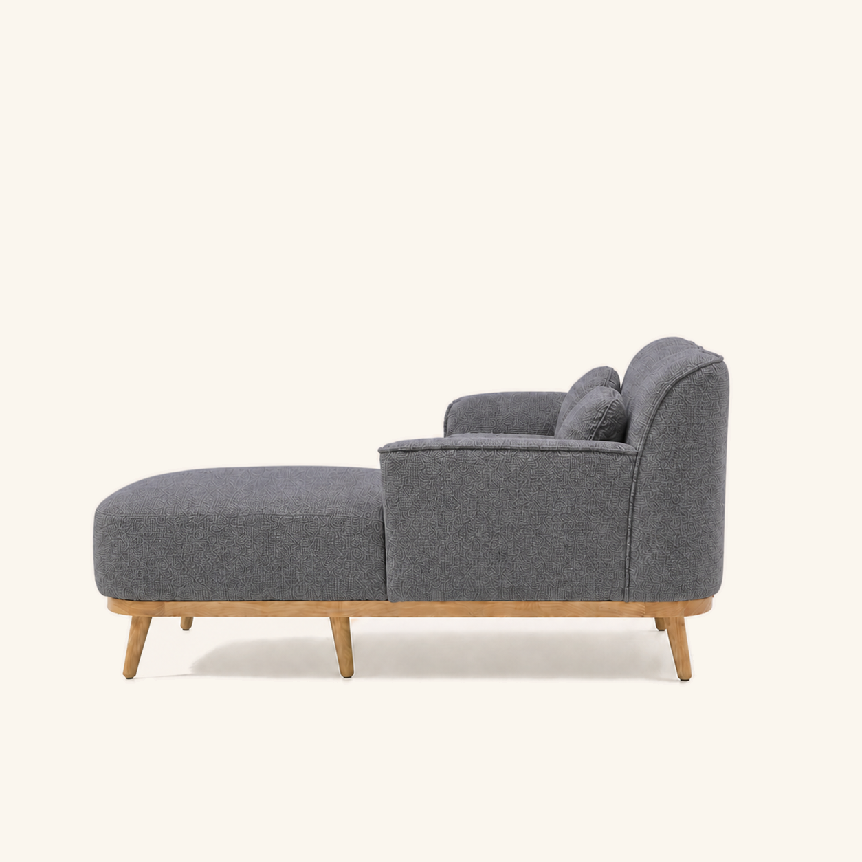 Solid Wood Sectional 164 inch Grey Facing Left side on warm cream background
