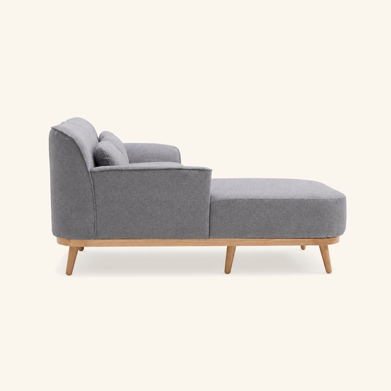 Solid Wood Sectional 105 inch Grey Facing Left side on warm cream background