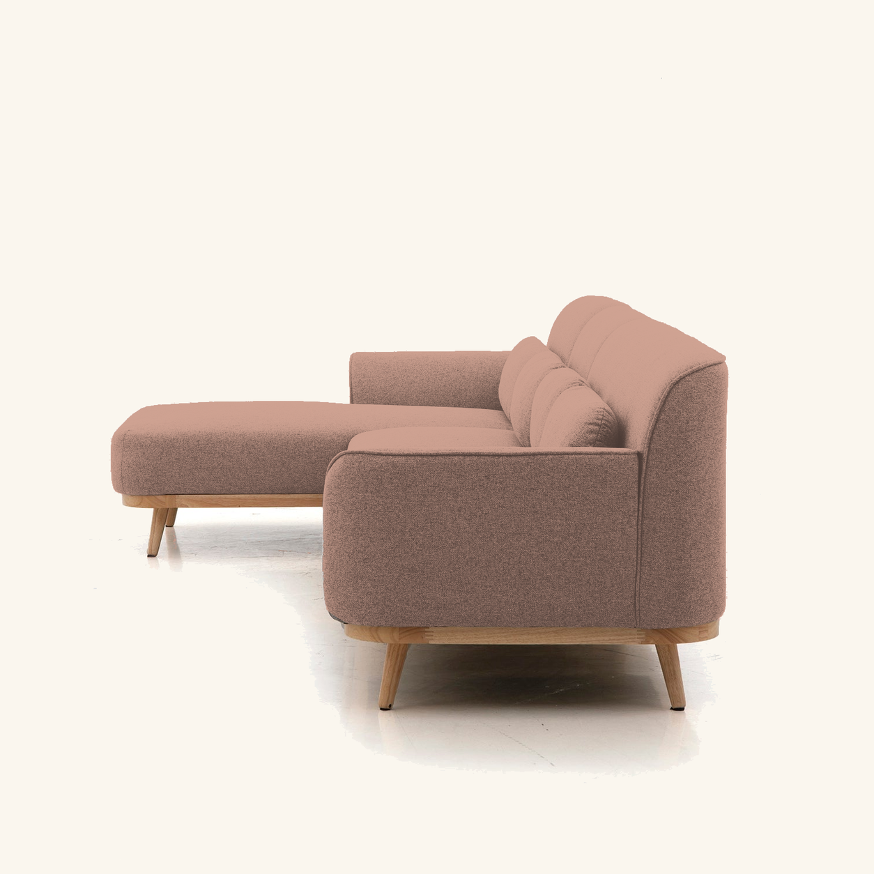 Solid Wood Sectional 135 inch Sand Facing Left rendered v3 side on #FAF6EE