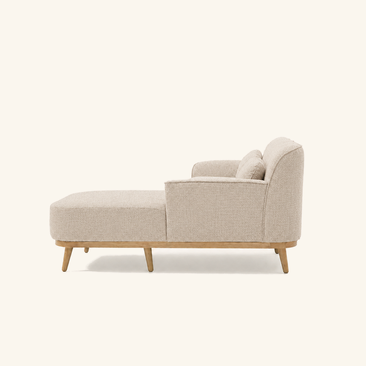 Solid Wood Sectional 105 inch Beige Facing Right side on warm cream background