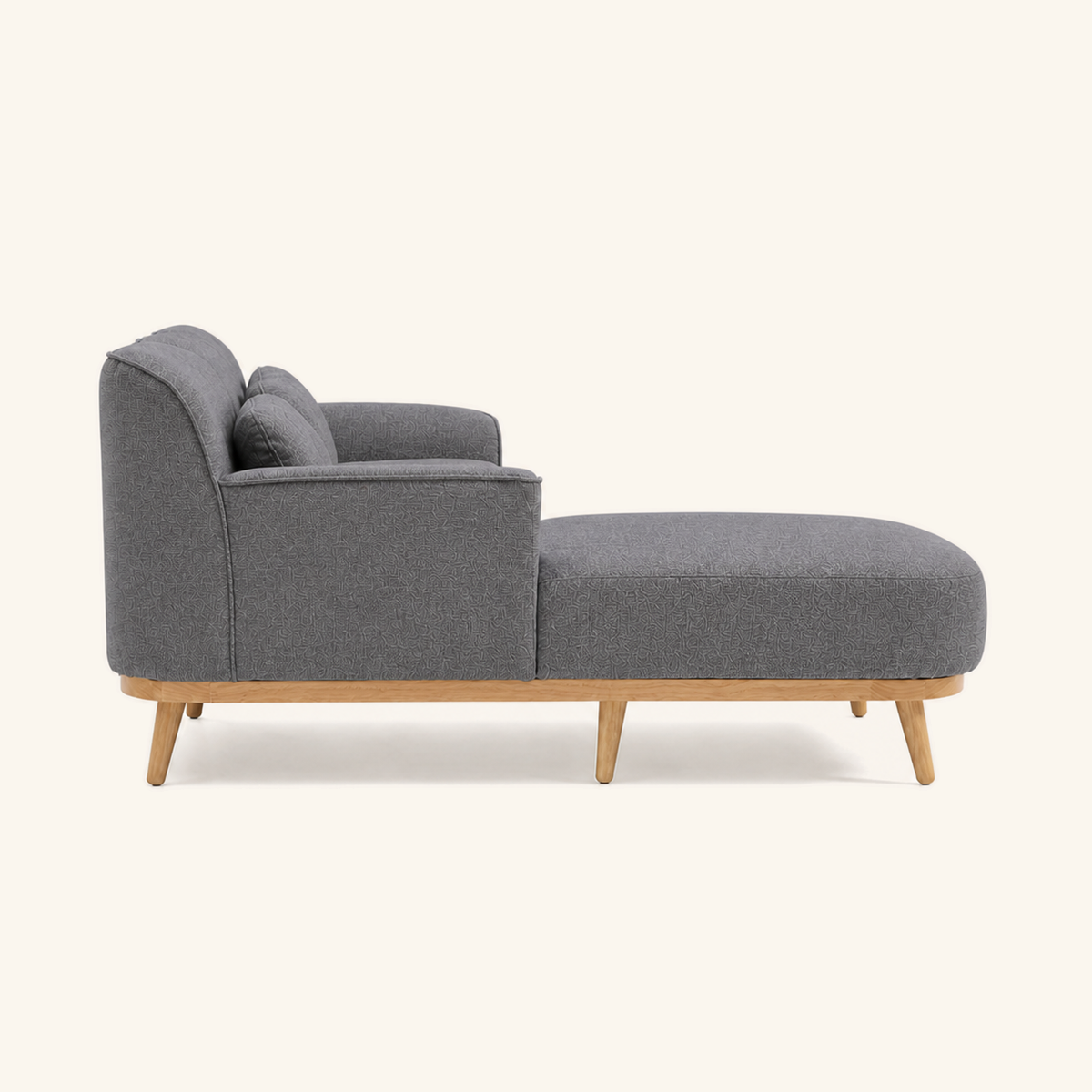 Solid Wood Sectional 164 inch Grey Facing Right side on warm cream background