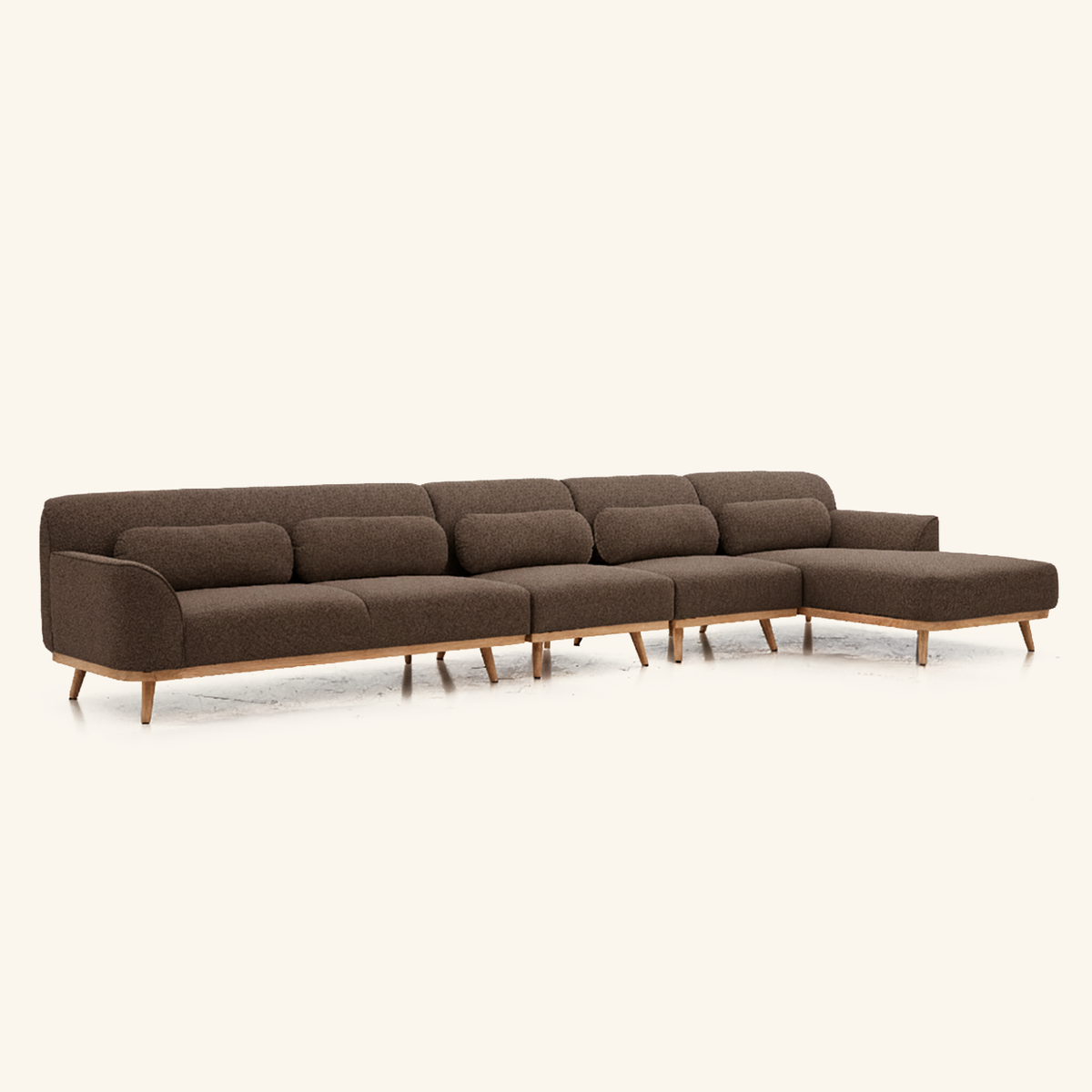 Solid Wood Sectional 164 inch Brown Facing Right rendered v3 side on #FAF6EE