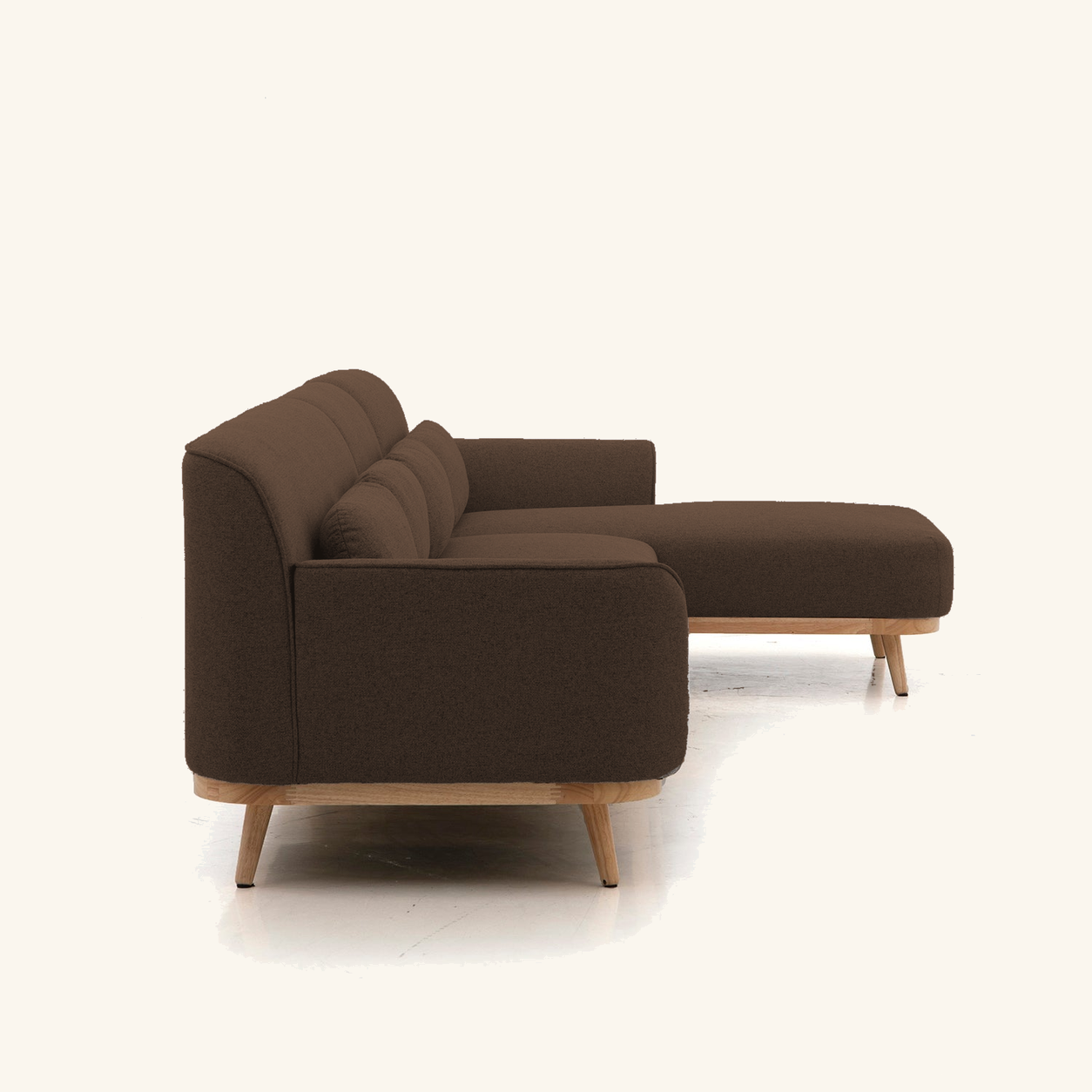 Solid Wood Sectional 135 inch Brown Facing Right rendered v3 side on #FAF6EE