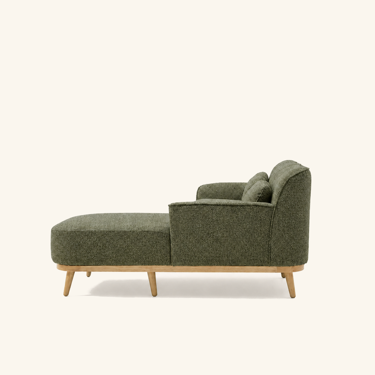 Solid Wood Sectional 105 inch Olive Green Facing Right side on warm cream background