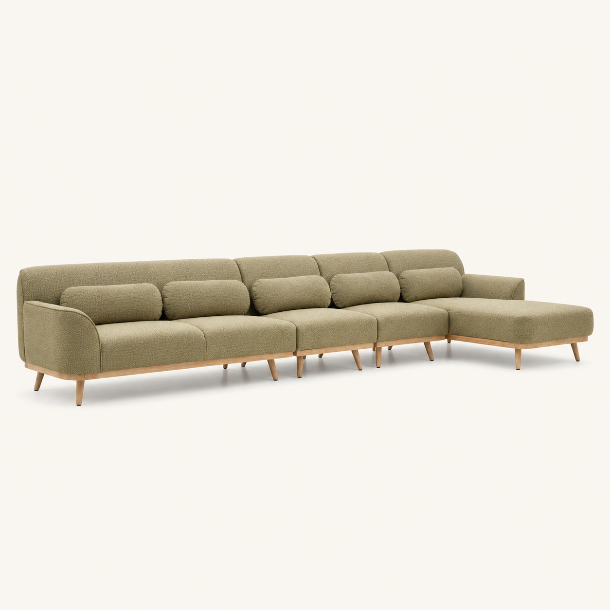 Solid Wood Sectional 164 inch Pistachio Facing Right side on warm cream background