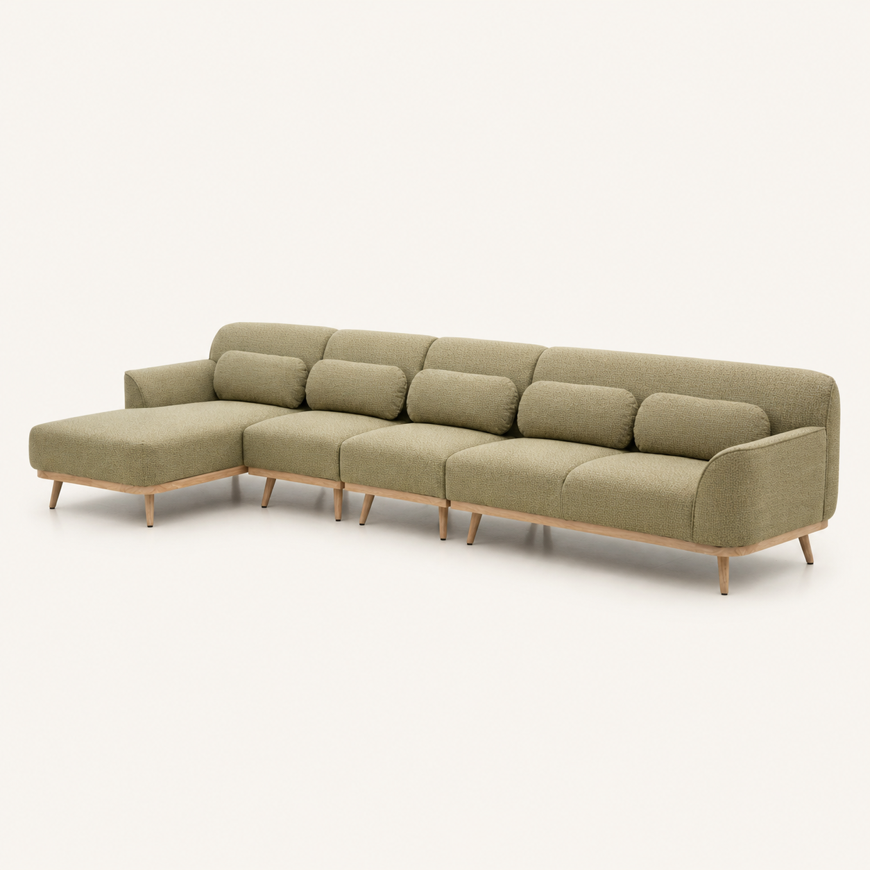 Solid Wood Sectional 164 inch Pistachio Facing Left plain background side