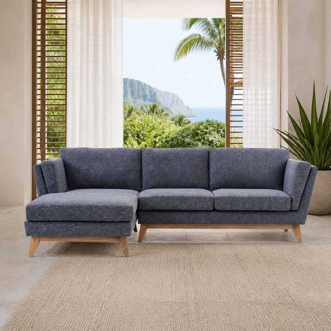ValMinimal Sectional 102 inch Dark Grey Facing Left straight-on Hawaii room view