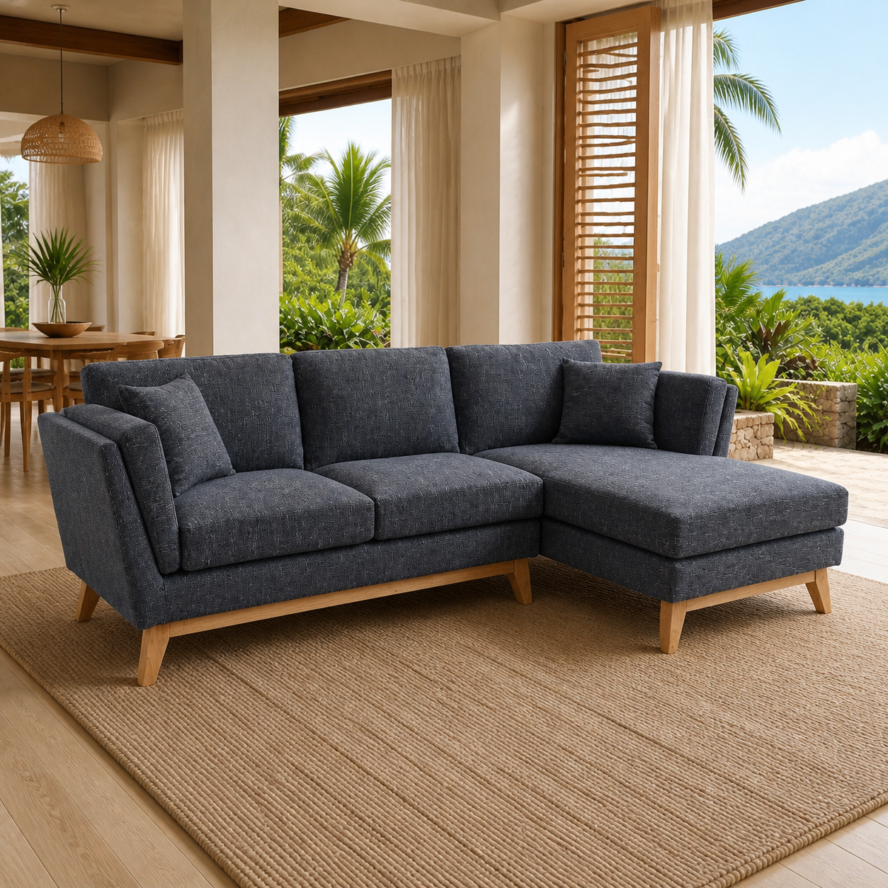 ValMinimal Sectional 102 inch Dark Grey Facing Right three-quarter room view