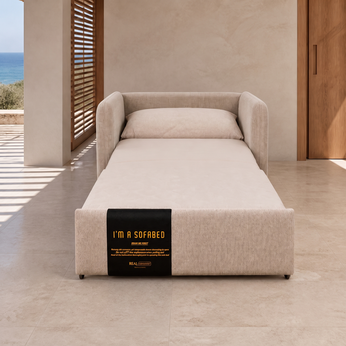 Dianna Lounge Chair Bed in Harvest Sand front view in sleeper mode