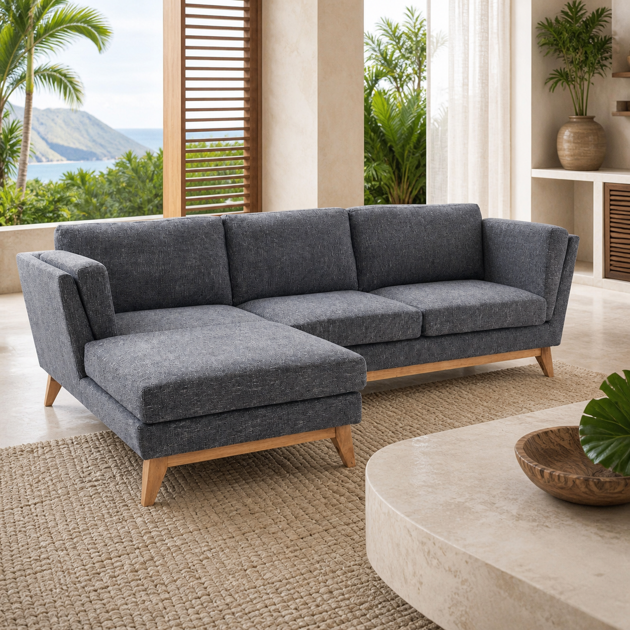 ValMinimal Sectional 102 inch Dark Grey Facing Left elevated chaise view