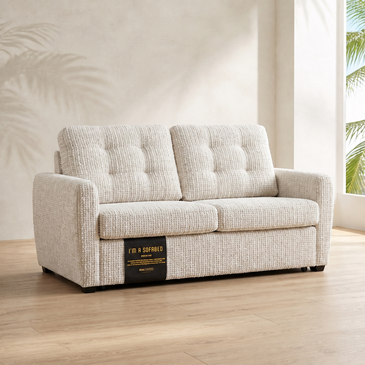 Rebecca Queen Size Sofa Bed in Ivory Weave clean product view