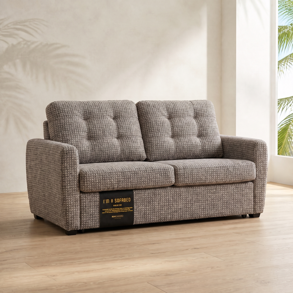 Rebecca Queen Size Sofa Bed in Taupe Weave clean product view