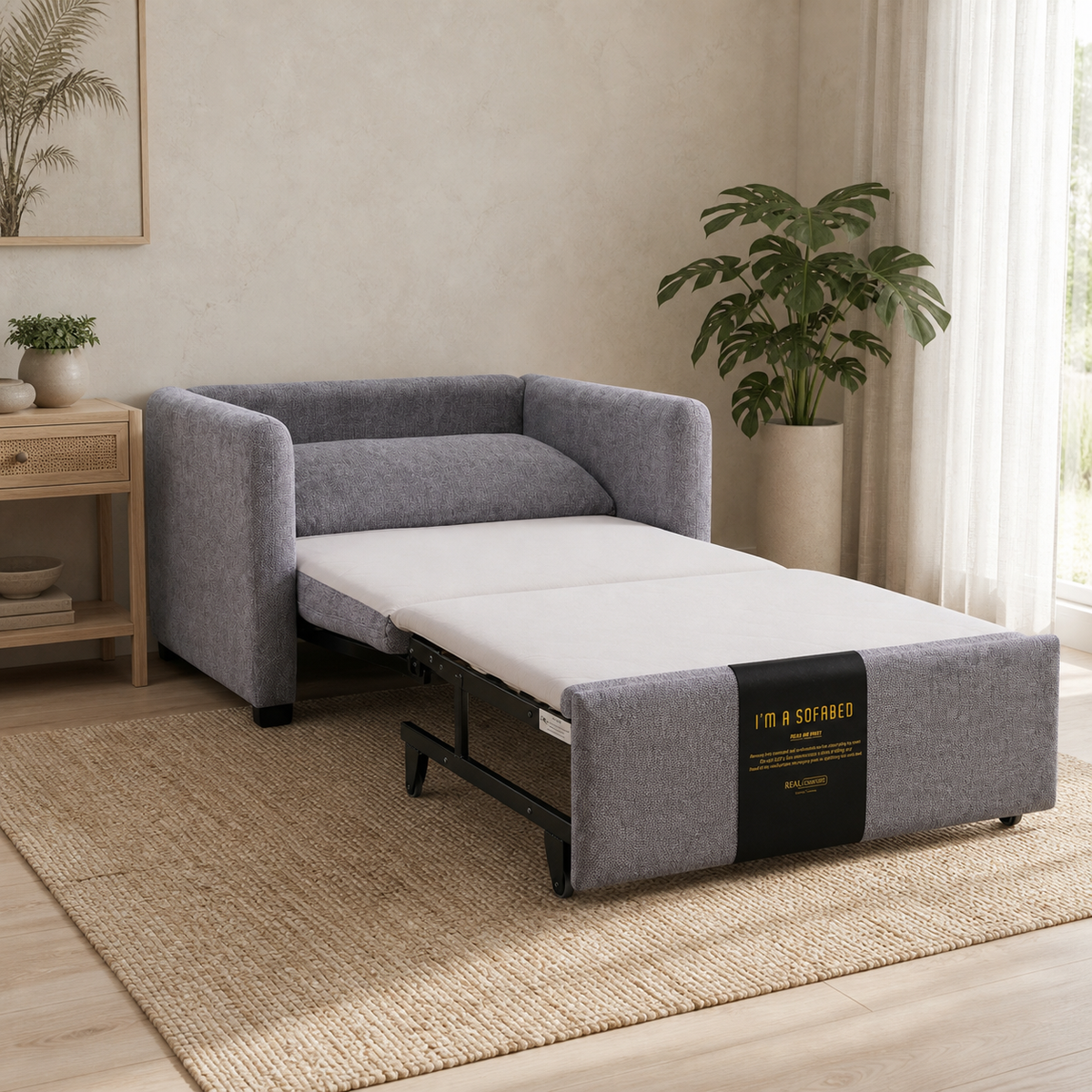 Dianna Lounge Chair Bed in Gray with sleeper mechanism visible