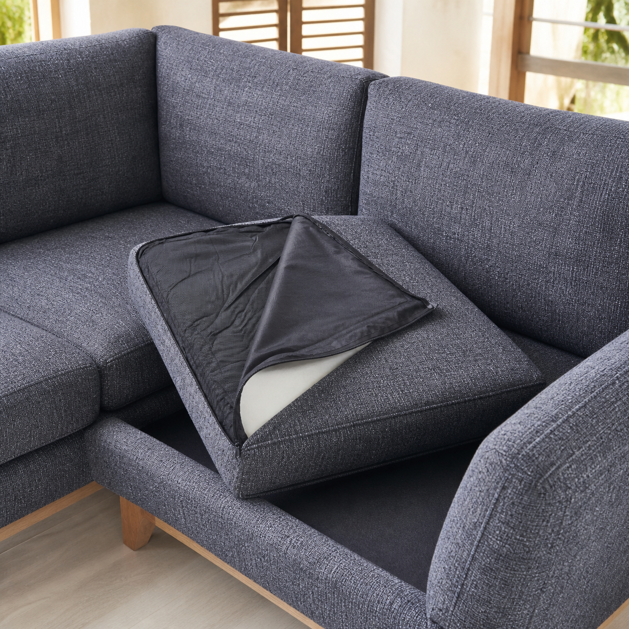 ValMinimal Sectional Dark Grey removable seat cushion cover detail