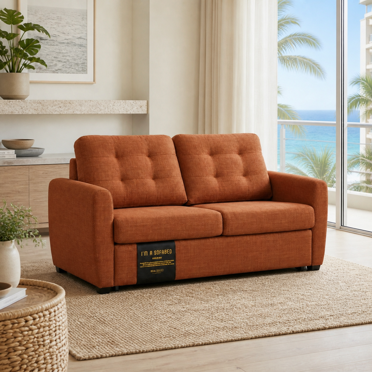 Rebecca Queen Size Sofa Bed Rustic in a Waikiki condo
