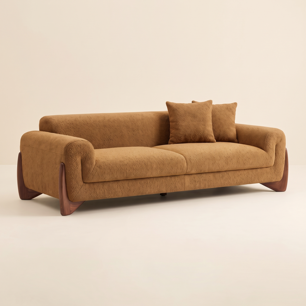 Reverb Sofa in Tobacco Brown on a walnut base