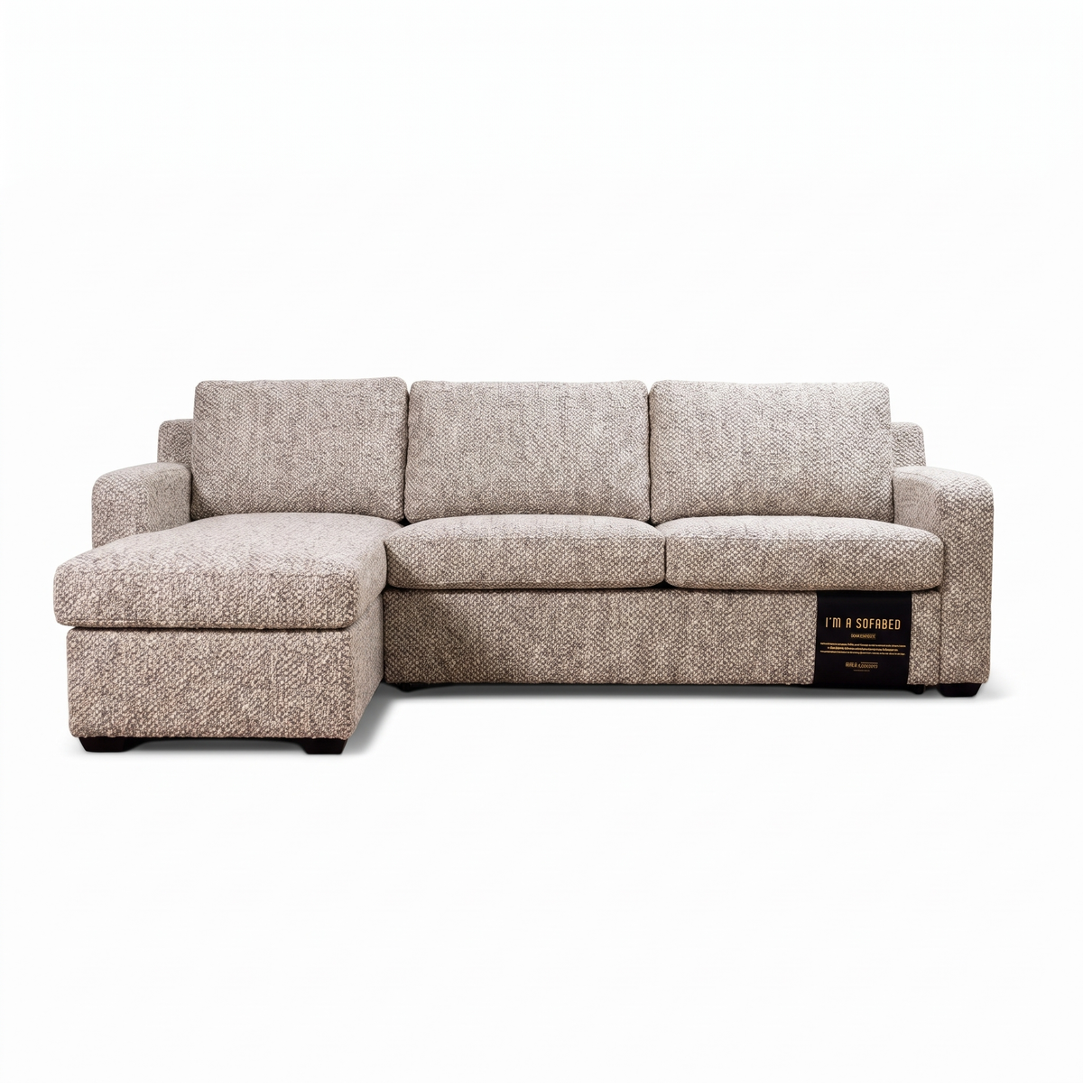 Helena Sectional with Queen Bed and Storage in Milan Oatmeal woven fabric, chaise facing left, by Valyou Hawaii