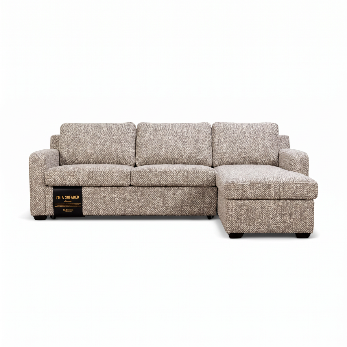 Helena Sectional with Queen Bed and Storage in Milan Oatmeal woven fabric, chaise facing right, by Valyou Hawaii