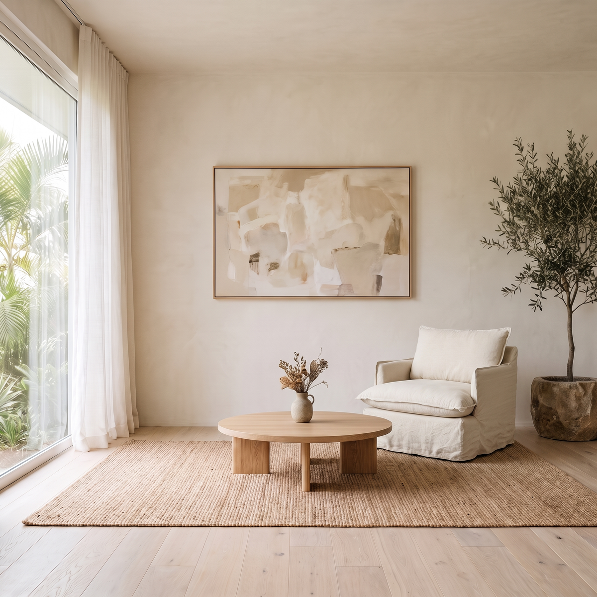 Slipcover Lounge Chair in Ivory in a bright Hawaii living room