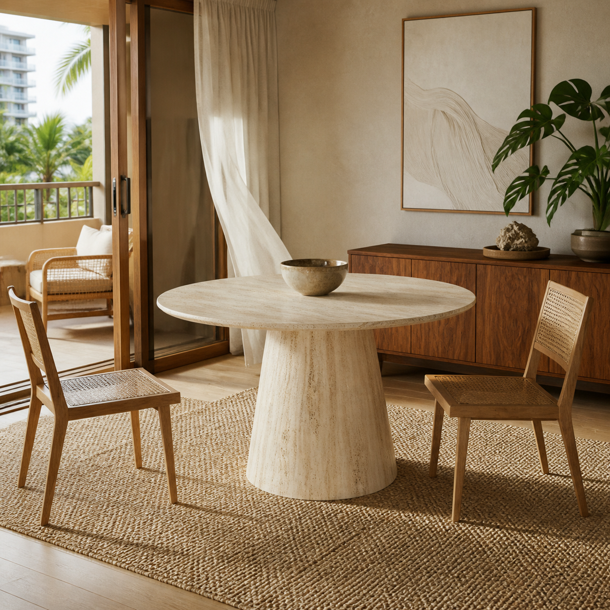 Cove Dining Table in a warm modern Honolulu condo dining space