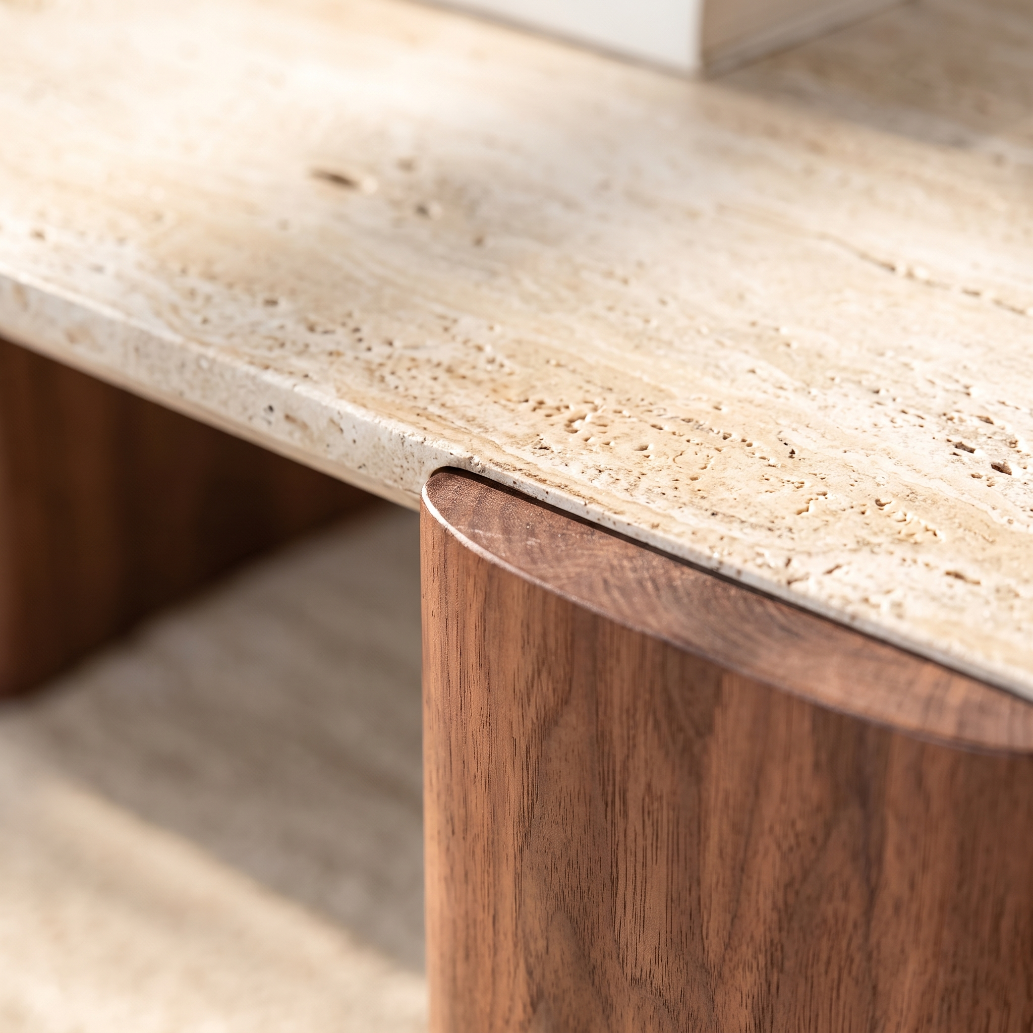 Dune Coffee Table stone and walnut detail - Valyou