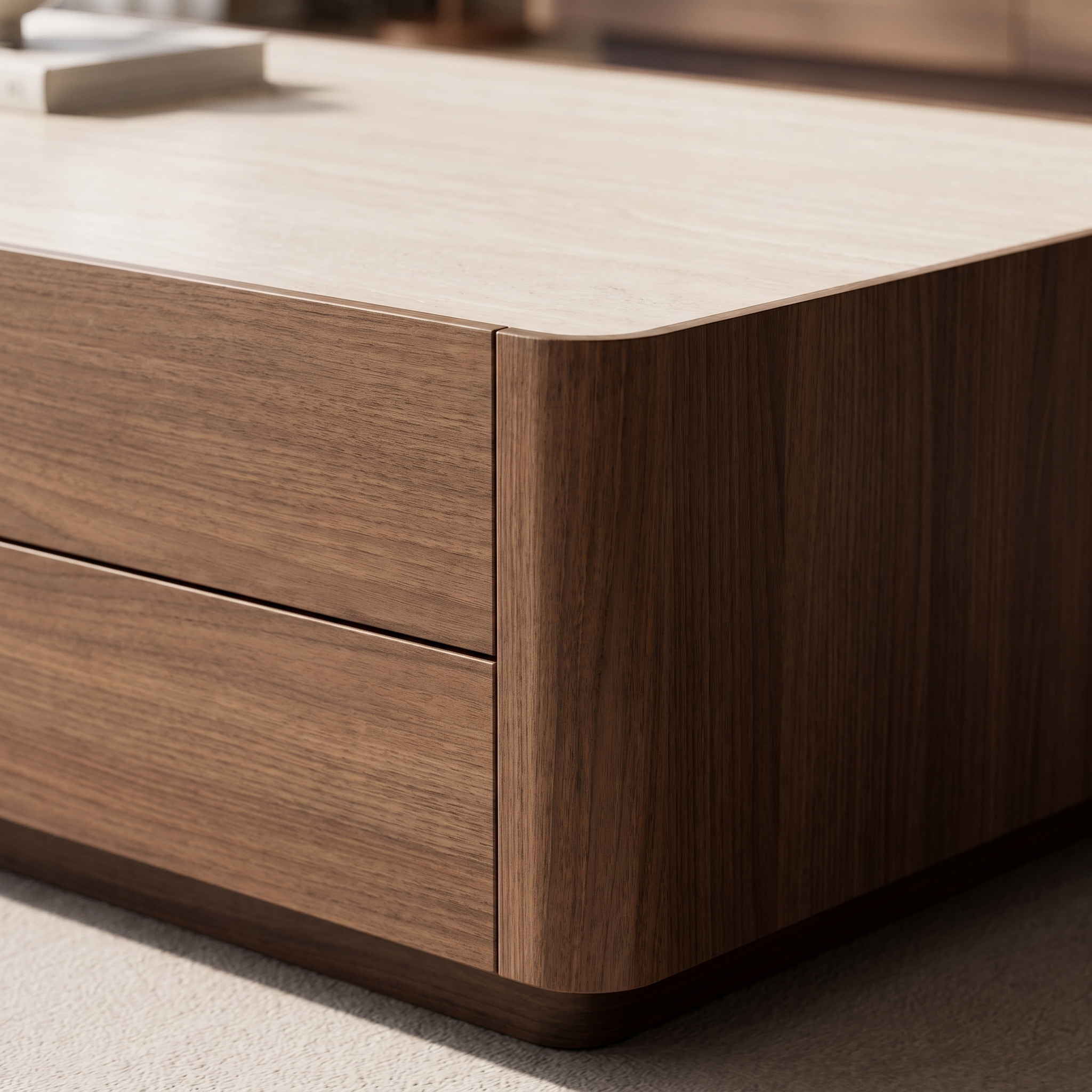 Grove Coffee Table walnut and stone edge detail - Valyou