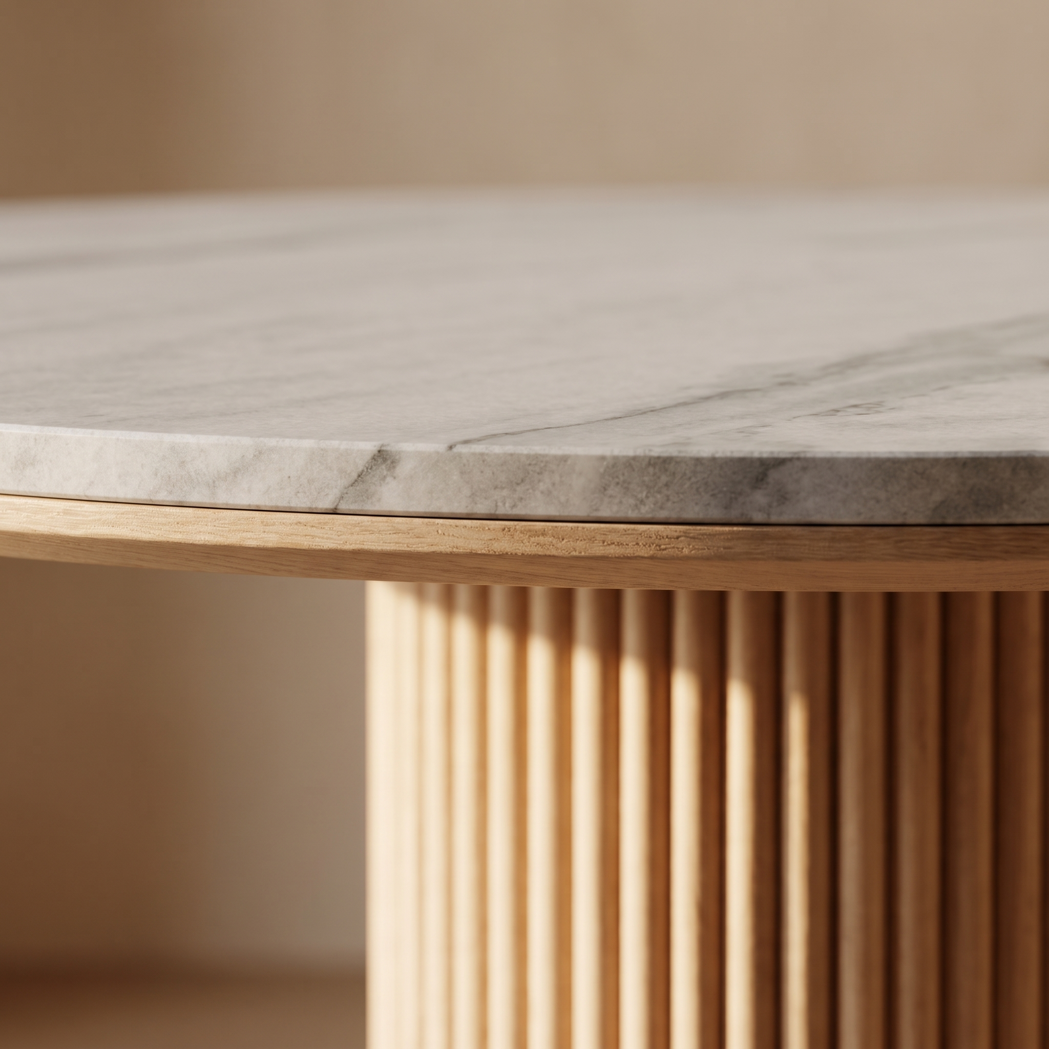 Koko Round Dining Table stone and reeded base detail - Valyou