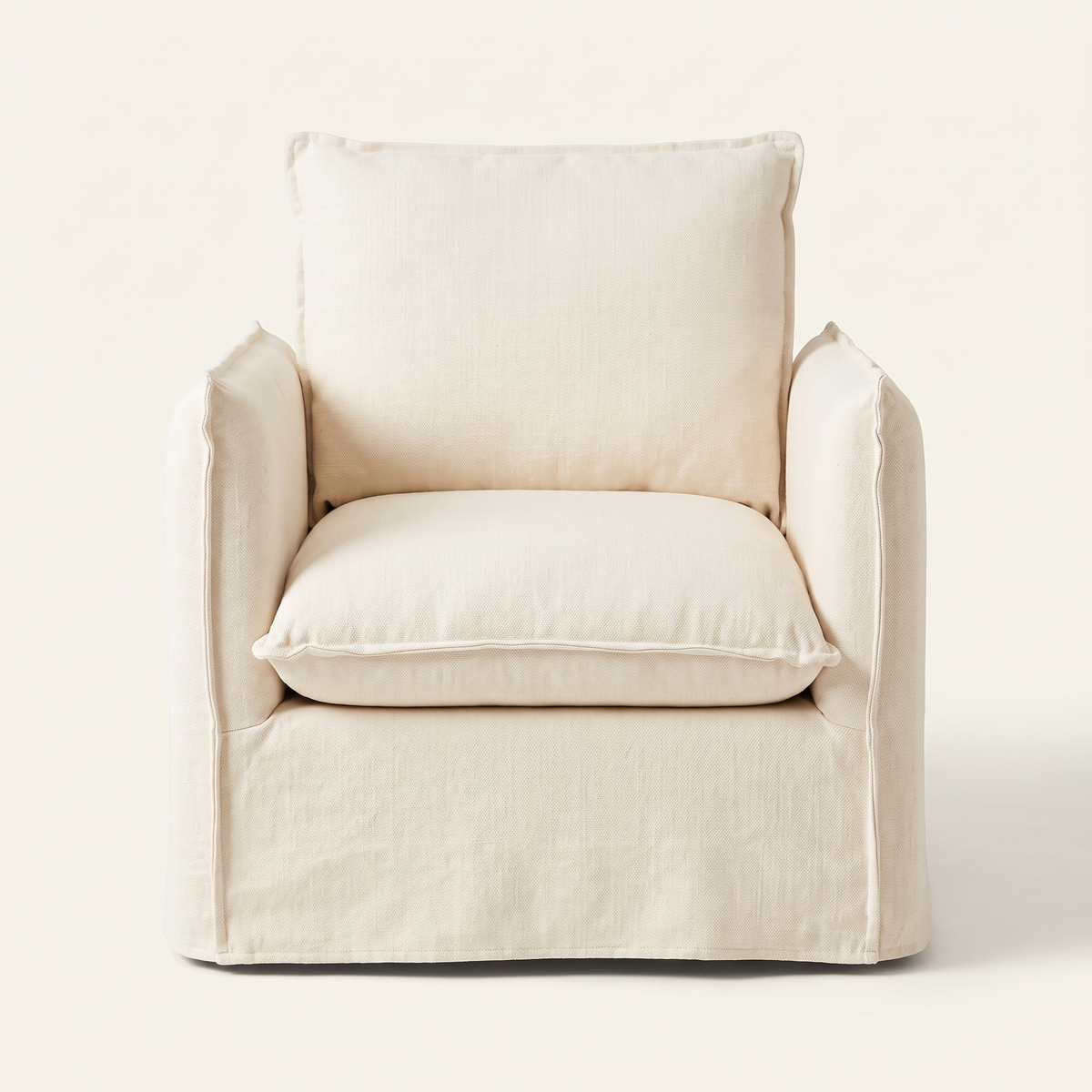 Slipcover Swivel Armchair in Ivory, front view