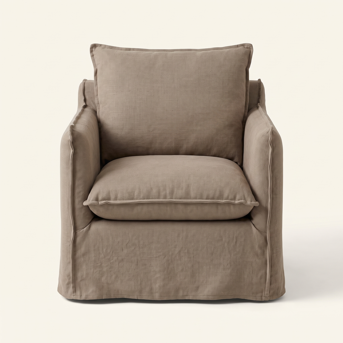 Slipcover Swivel Armchair in Taupe, front view