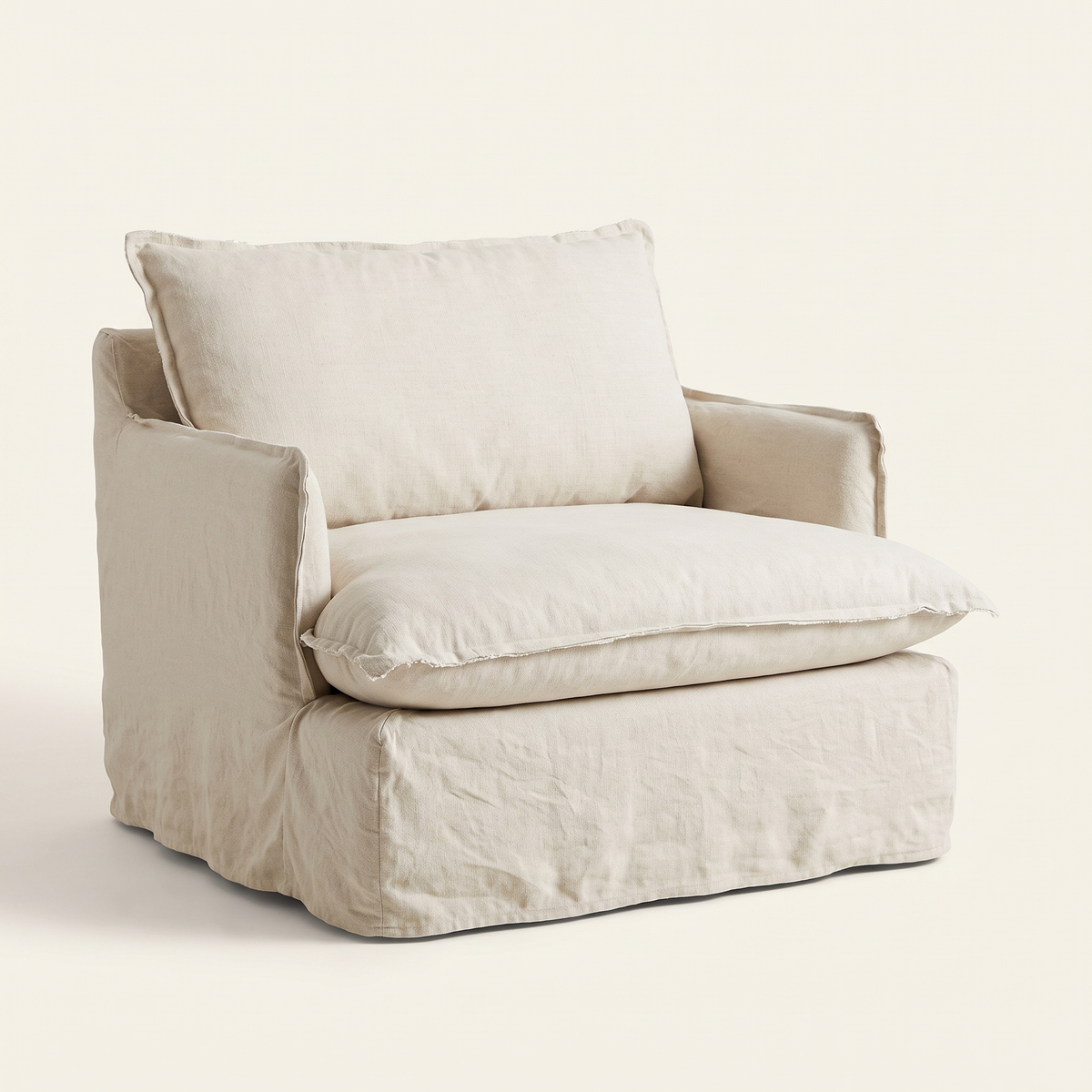 Slipcover Lounge Chair in Ivory, three-quarter view