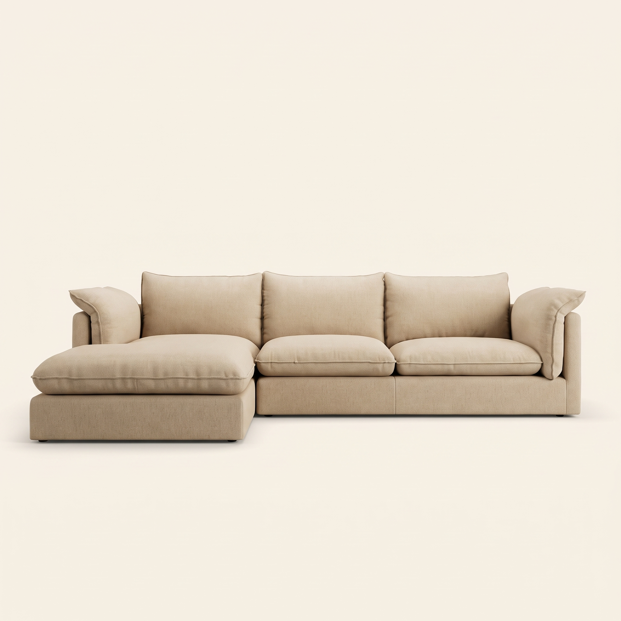 Deep Seat Sectional in Beige, chaise facing left