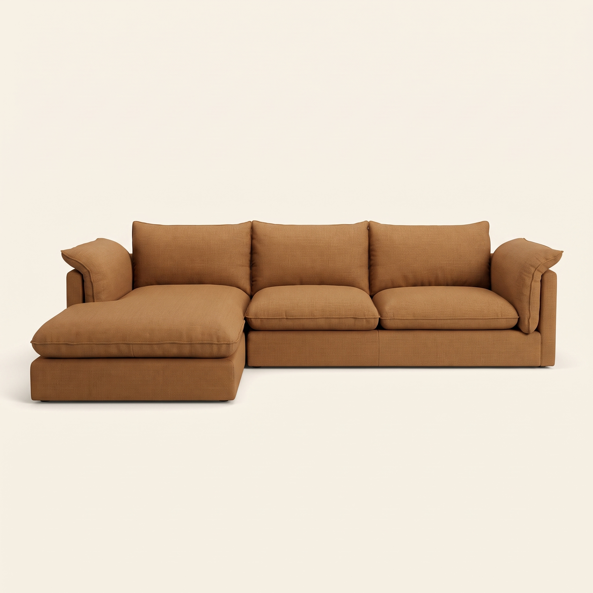 Deep Seat Sectional in Cognac, chaise facing left