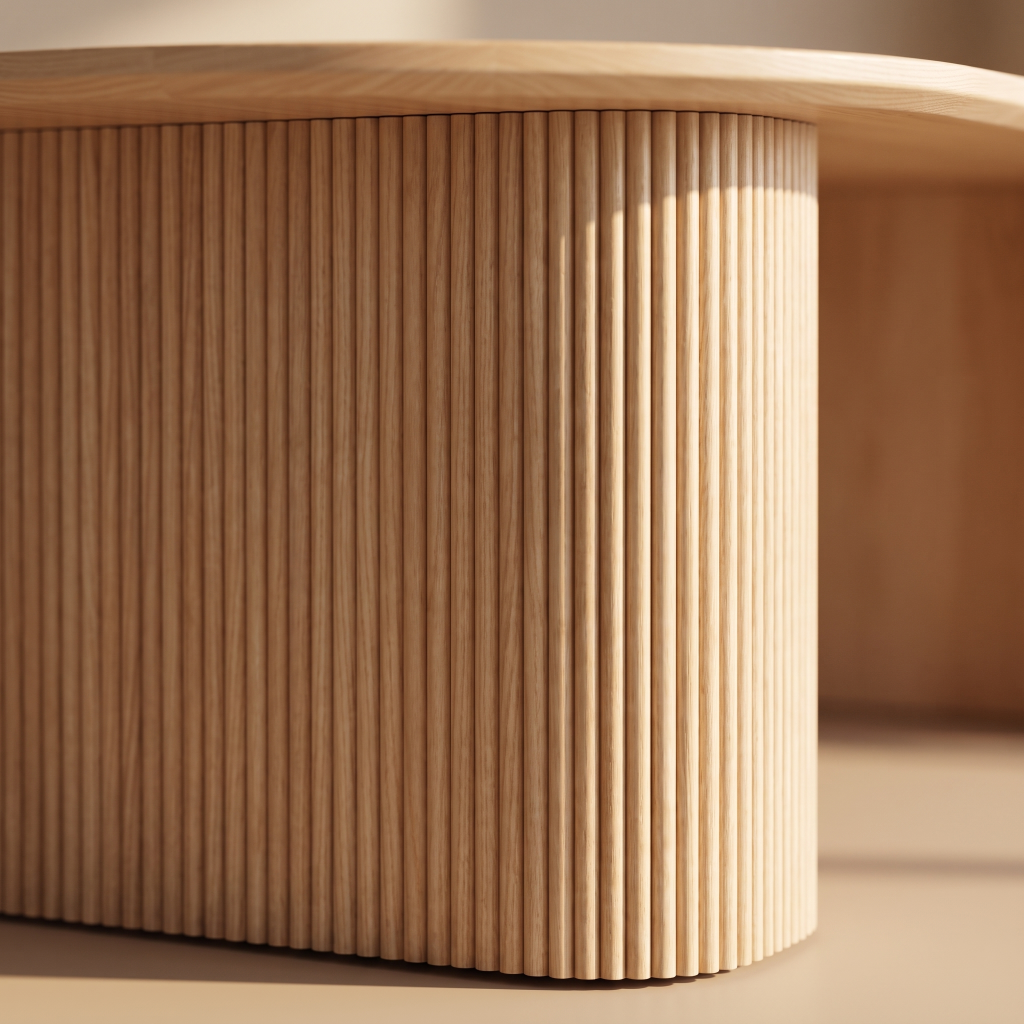 Kahala Dining Table - detail of the fluted plinth and its rounded end
