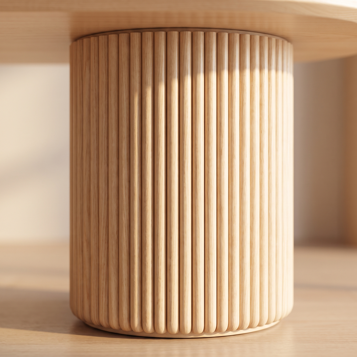 Waimea Dining Table - detail of the fluted drum pedestal