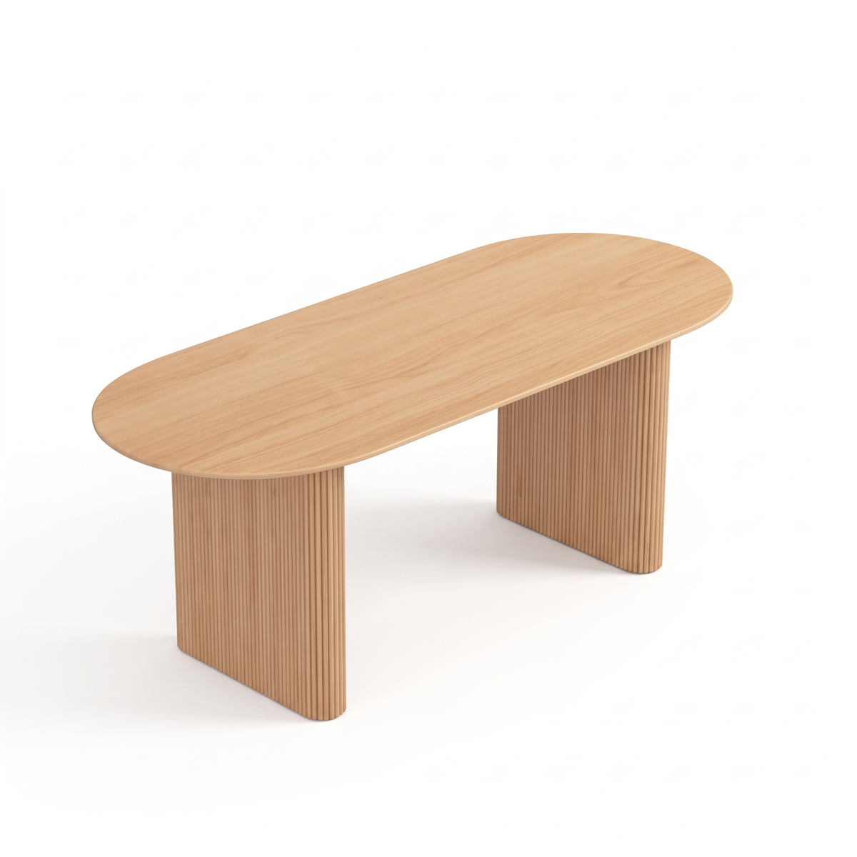 Kahala Dining Table, oval ash top on two fluted plinth supports