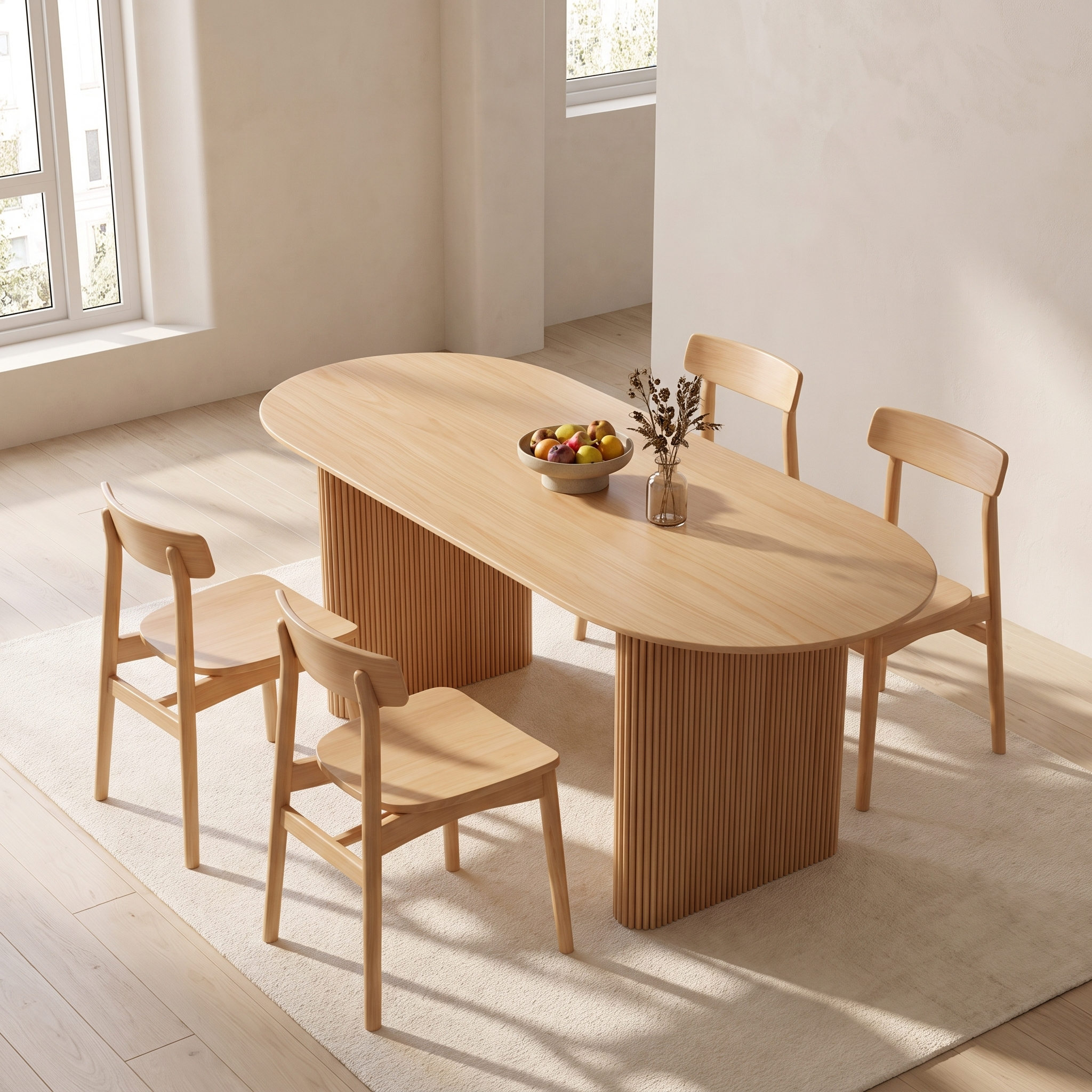 Kahala Dining Table in a bright dining room with four chairs