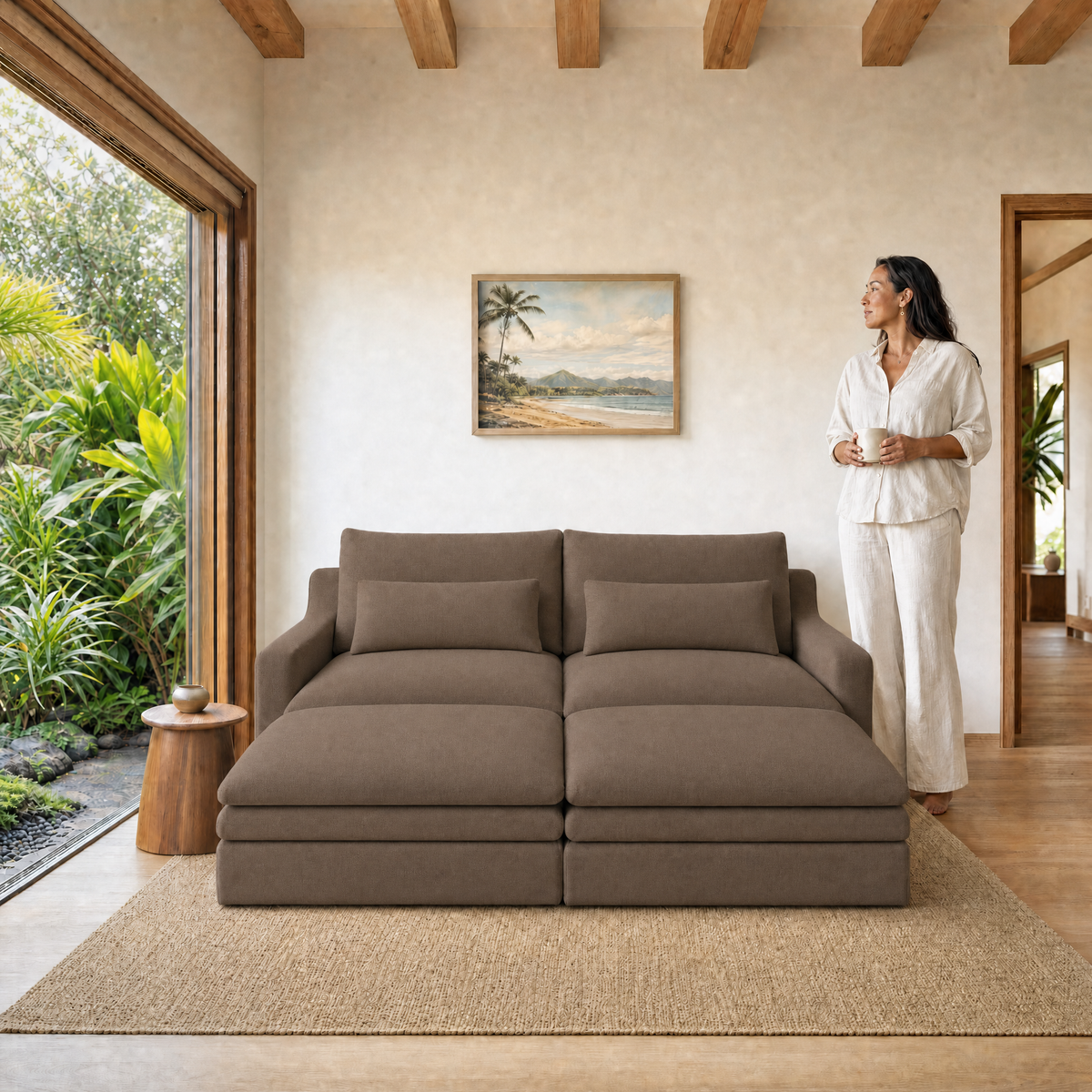 Kahala Daybed — Brown / 86.6 inch — front staged in a Hawaiian home — KAH-DAY-2-BR