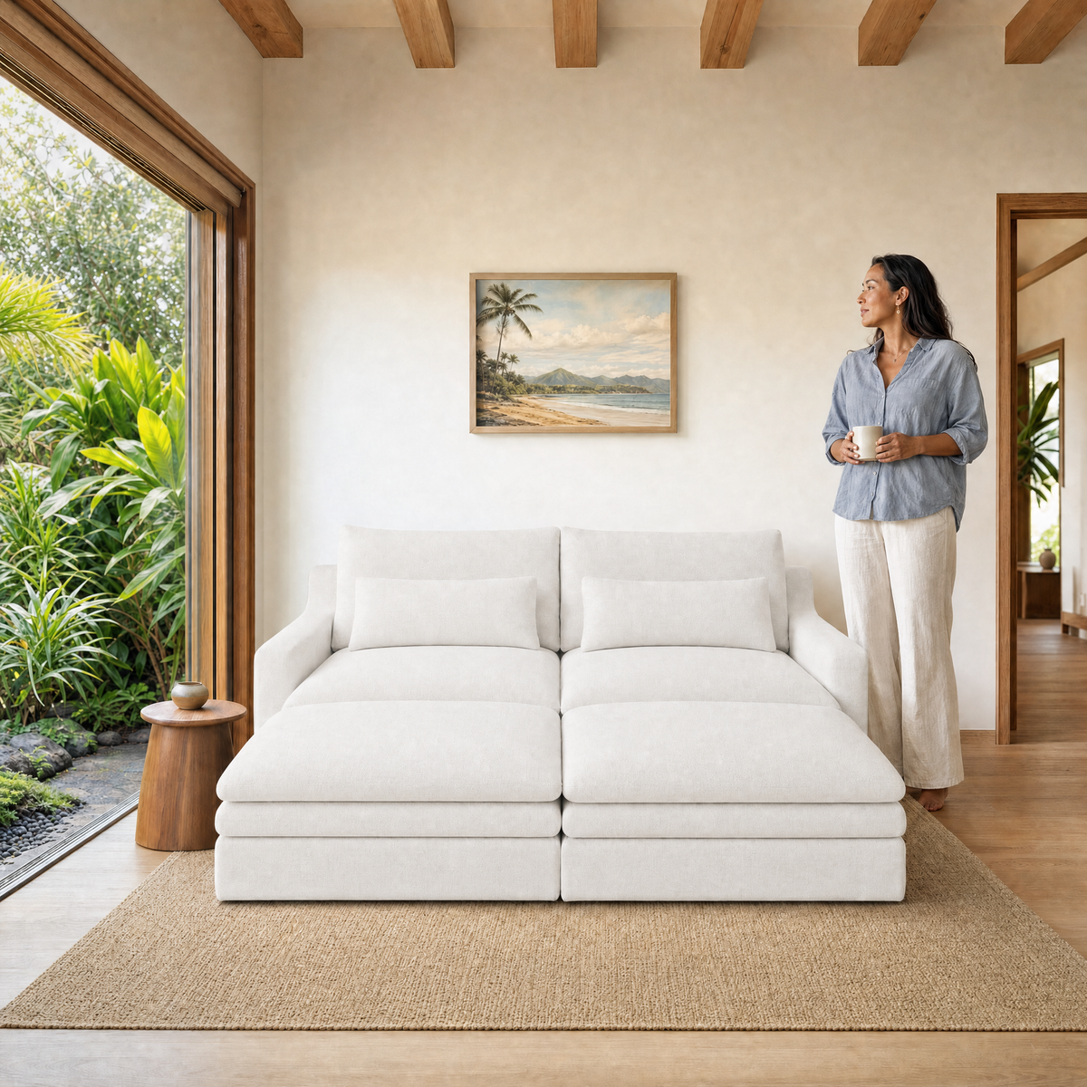 Kahala Daybed — White / 86.6 inch — front staged in a Hawaiian home — KAH-DAY-2-W