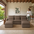 Kahala U Sectional — Brown / 129.9 inch — front staged in a Hawaiian home — KAH-USEC-3-BR