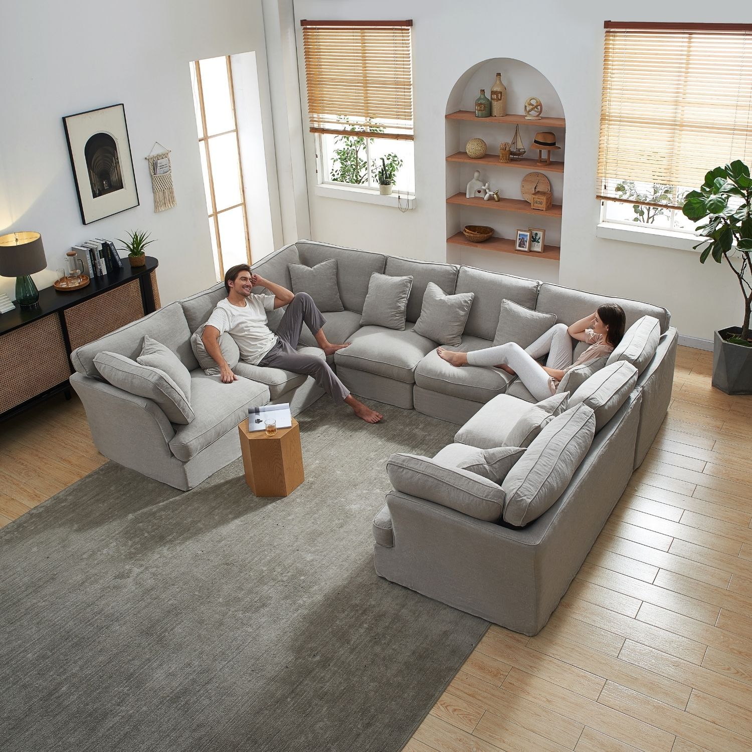 Chubby U Sectional Sofa Lemons & Me Grey Linen 