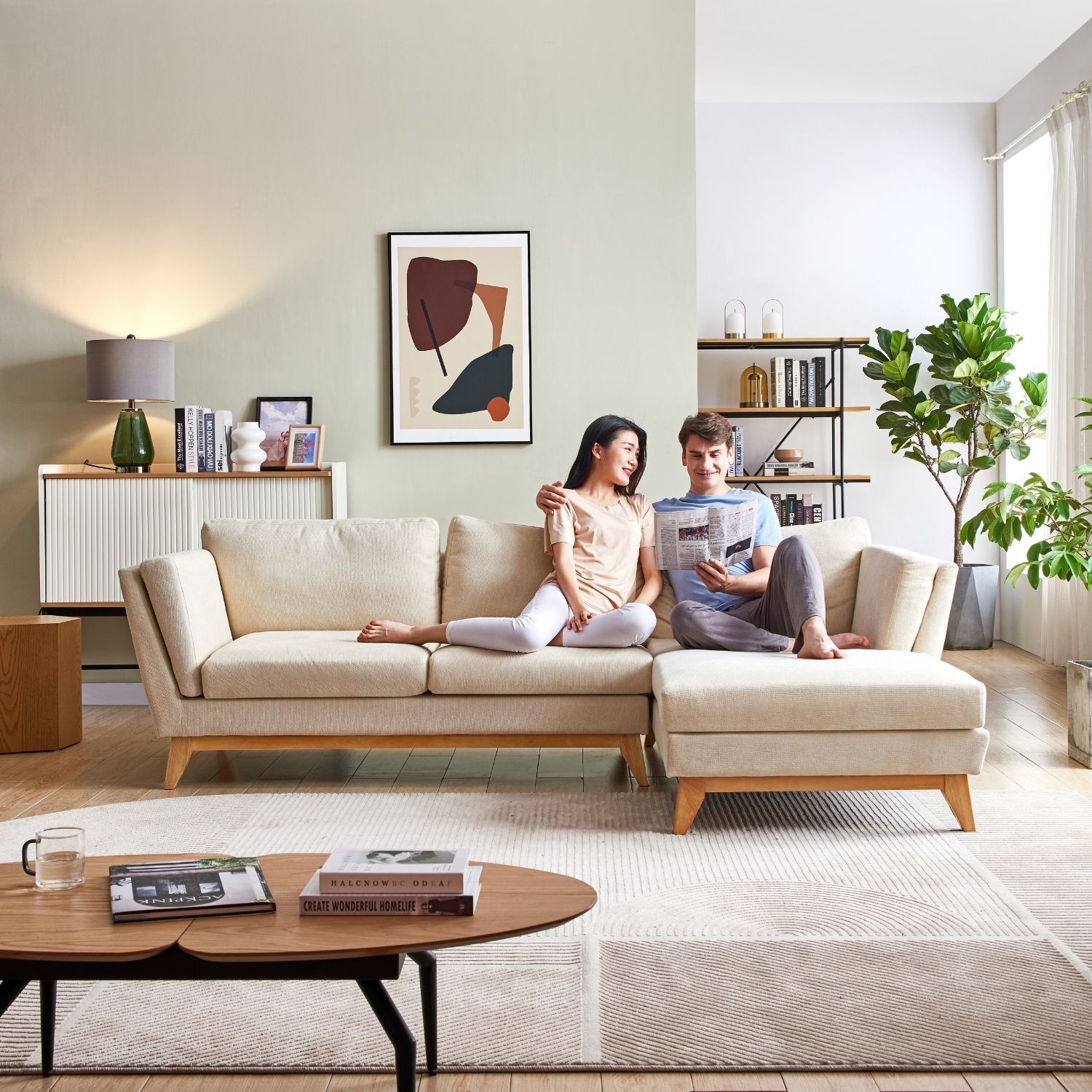 ValMinimal Sectional Sofa Valyou Furniture Beige Facing Right 