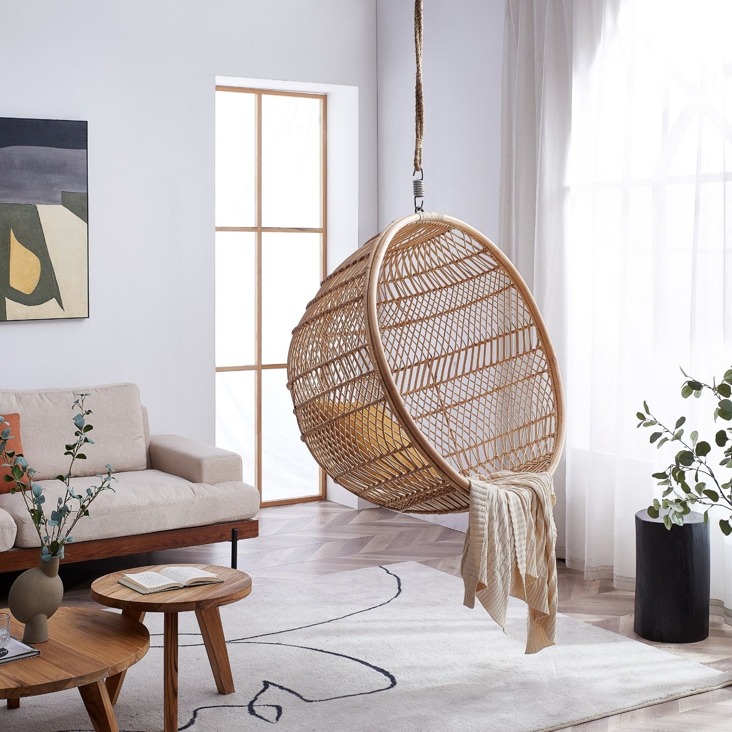 Hk living 2025 rattan hanging chair